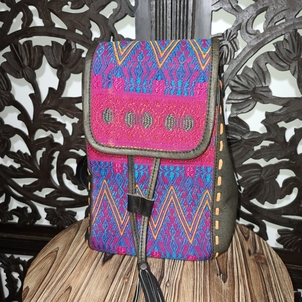 Authentic Guatemalan Handmade Leather Embroidered Backpack